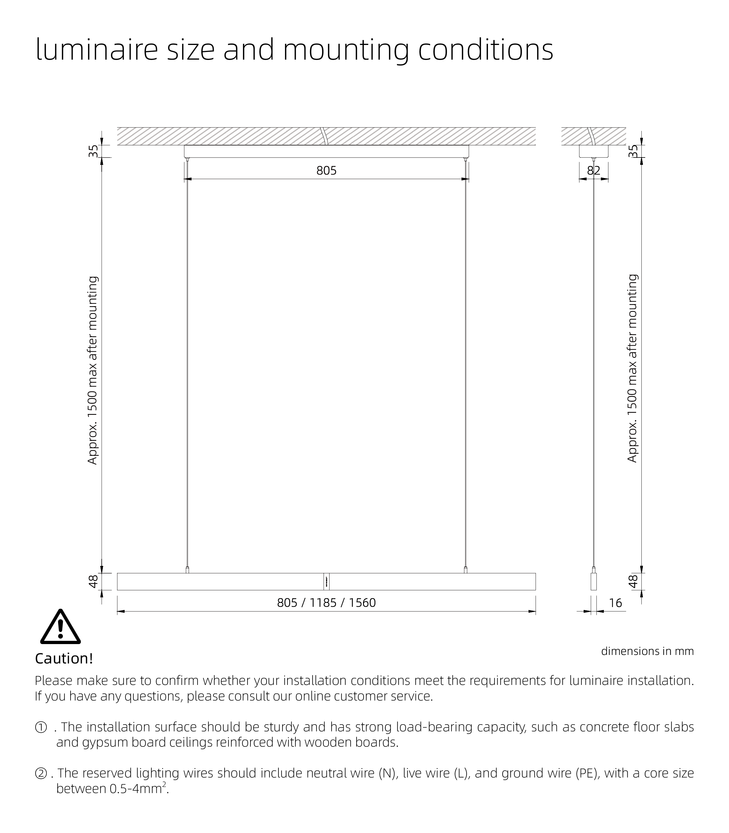 luminaire size and mounting conditions